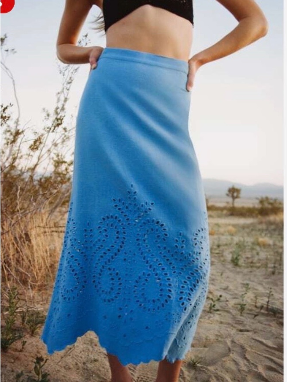 Zara Sky Blue Eyelet Maxi Skirt